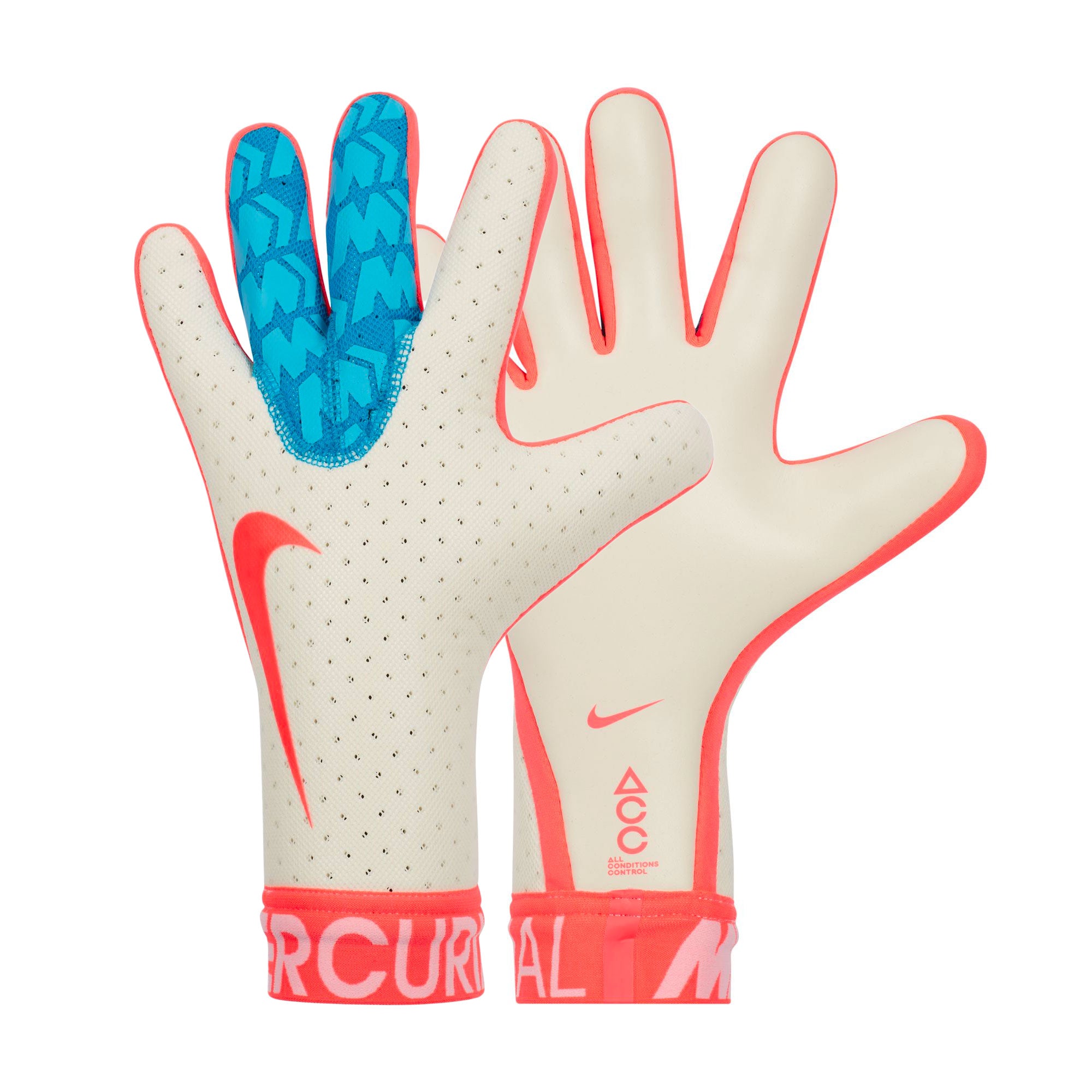 Nike, Nike Men's Mercurial Touch Elite Goalkeeper Gloves White/Aqua Blue