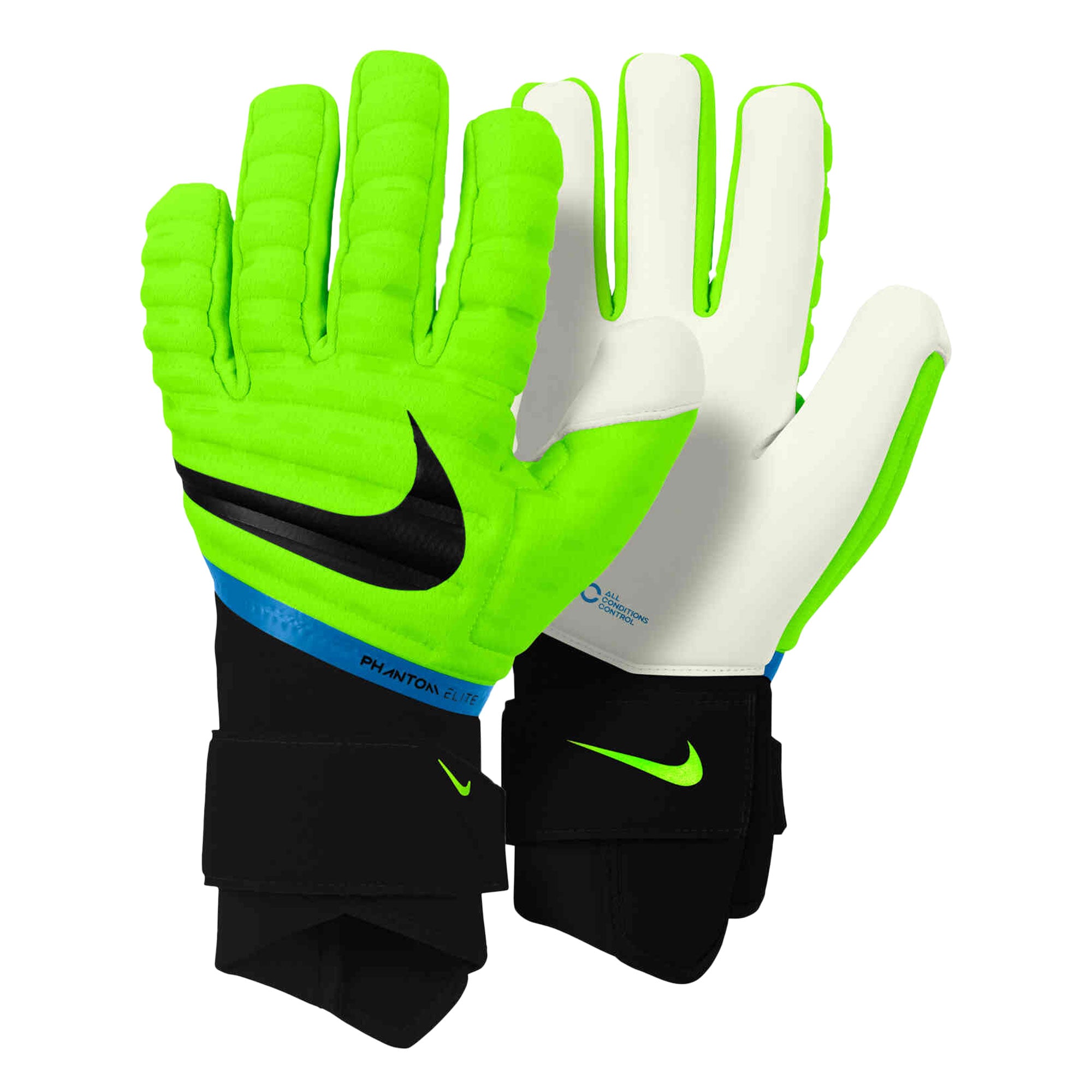 Nike, Nike Men's Phantom Elite Goalkeeper Gloves Volt/Blackened Blue