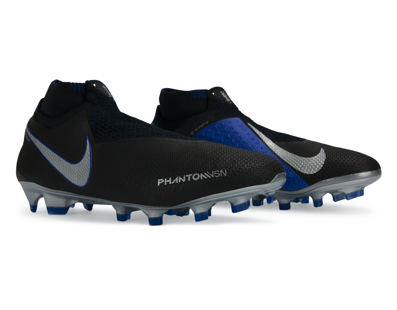 Nike, Nike Men's PhantomVSN Elite DF FG/MG Black/Metallic Silver/Racer Blue