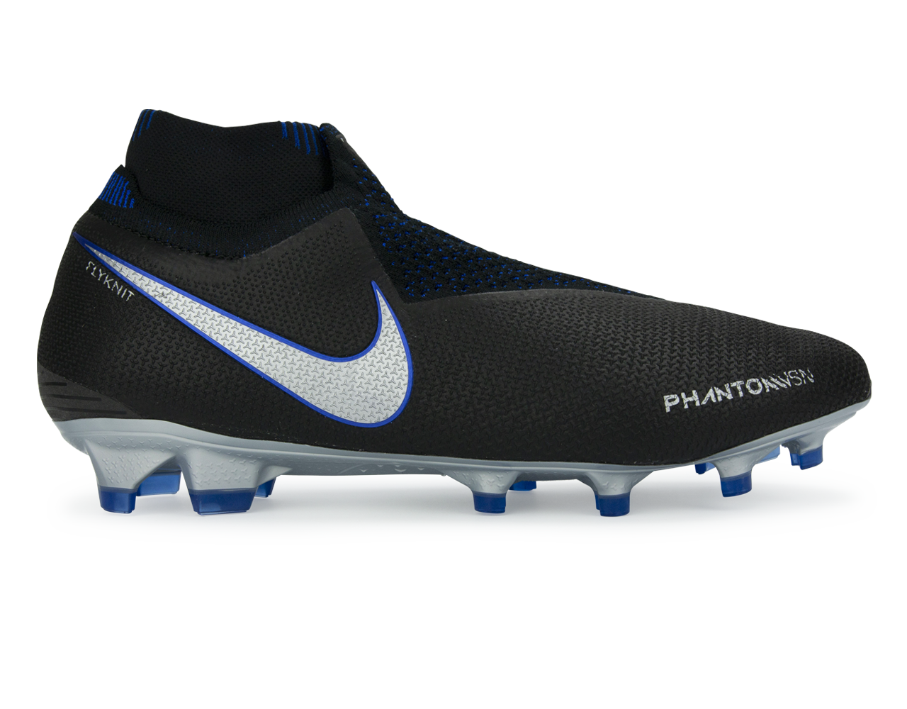 Nike, Nike Men's PhantomVSN Elite DF FG/MG Black/Metallic Silver/Racer Blue