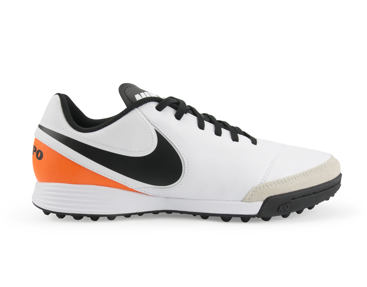 Nike, Nike Men's Tiempo Genio Leather Turf Soccer Shoes White/Black/Total Orange