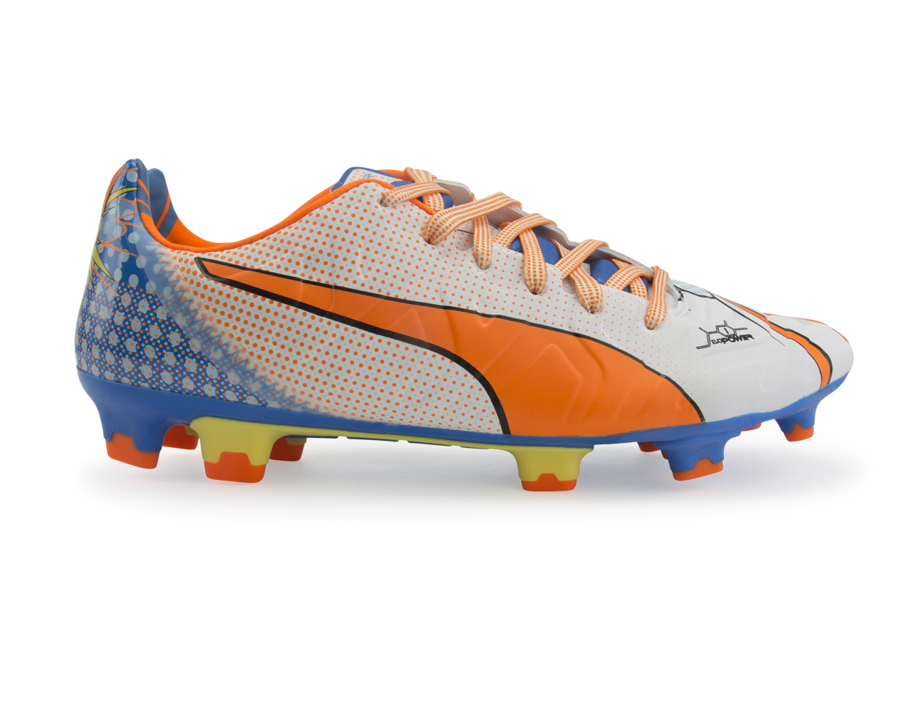 PUMA, PUMA Men's evoPOWER 1.2 Graphic Pop FG White/Orange Clown Fish/Electric Blue Lemonade