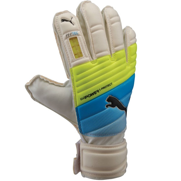 PUMA, PUMA Men's evoPOWER Protect 3.3 Goalkeeper Gloves White/Atomic Blue/Saftey Yellow